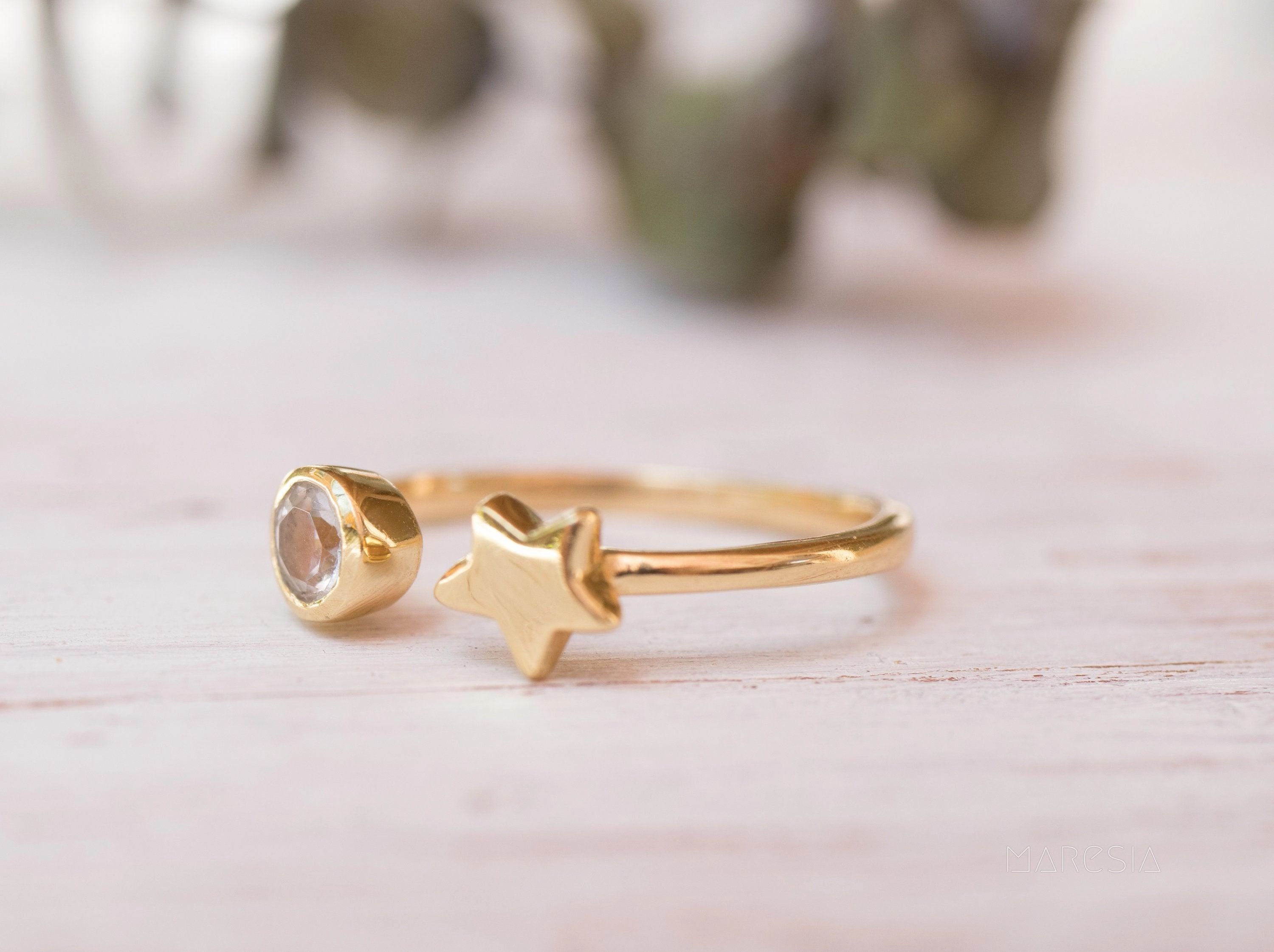 Star White Topaz Ring ~ 18k Gold Plated ~ - MR051
