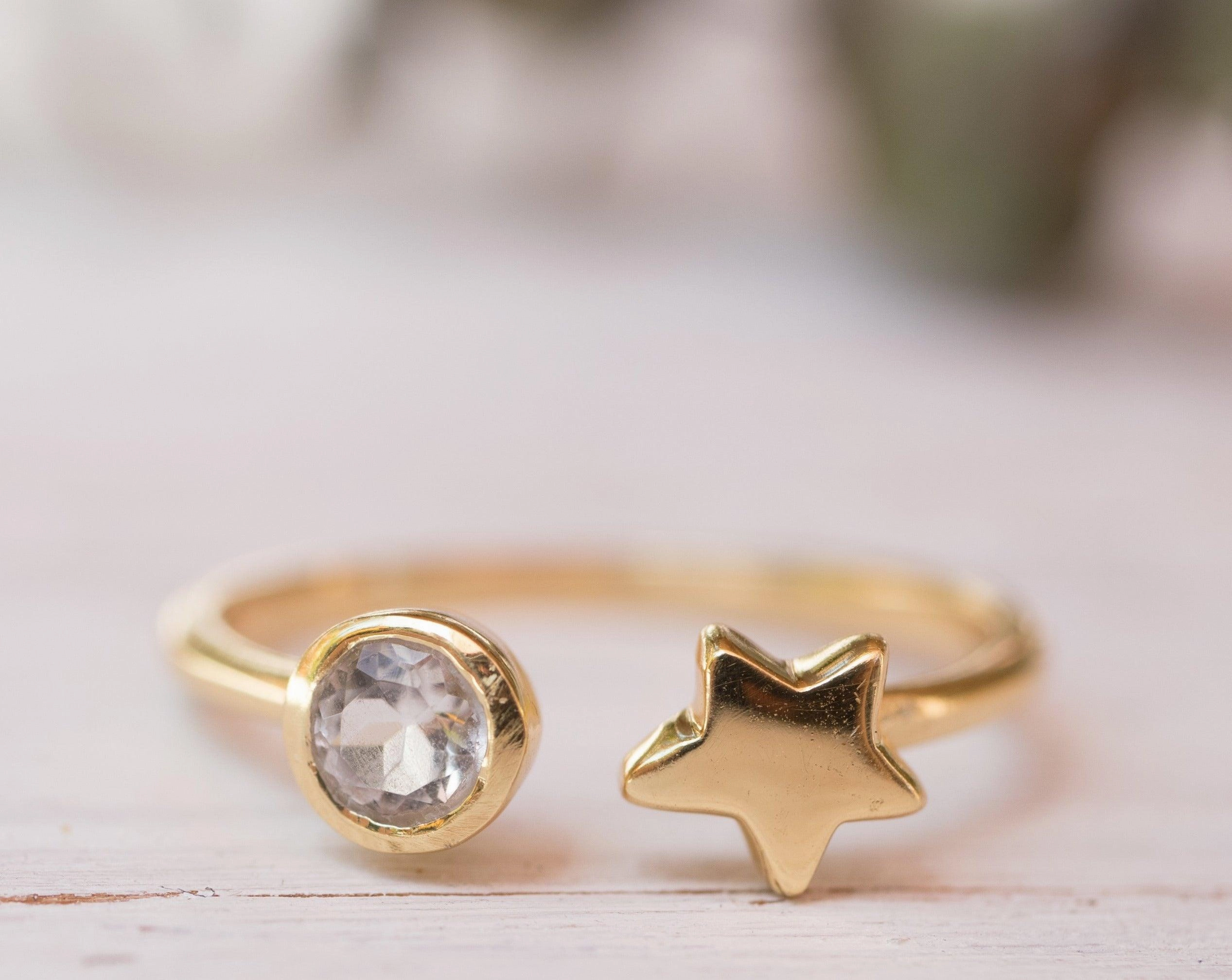Star White Topaz Ring ~ 18k Gold Plated ~ - MR051