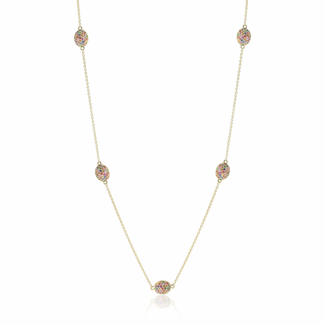 Station Necklace in Multi-Colored Gemstones