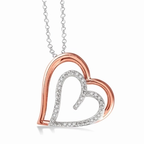 Sterling Silver 14K Rose Gold Overlay Diamond Heart Pendant Necklace