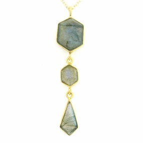 Sterling Silver 18K Yellow Gold Vermeil Geometric Labradorite Drop Pendant