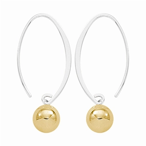 Sterling Silver And 14K Yellow Gold Plated Sweep Earrings With Ball Dangles