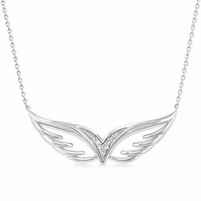 Sterling Silver Angel Wings Diamond Necklace