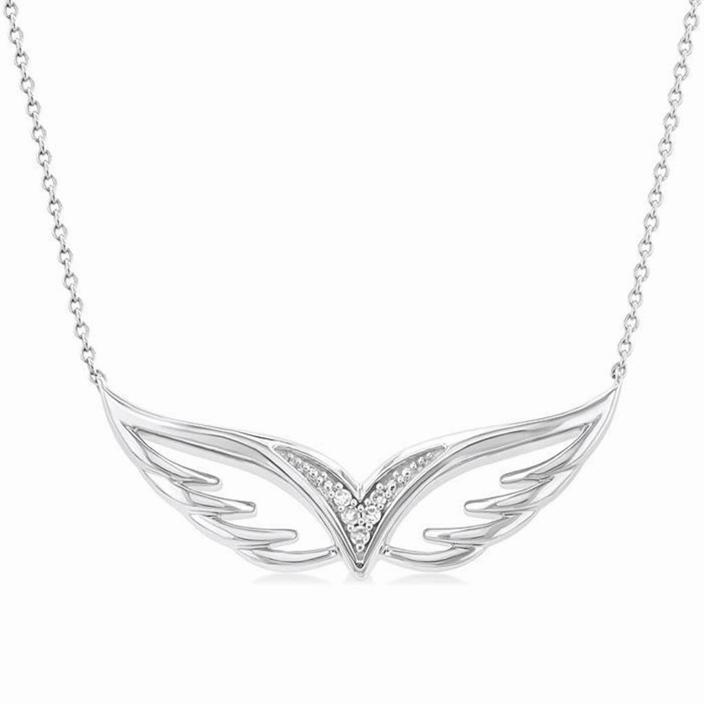 Sterling Silver Angel Wings Diamond Necklace