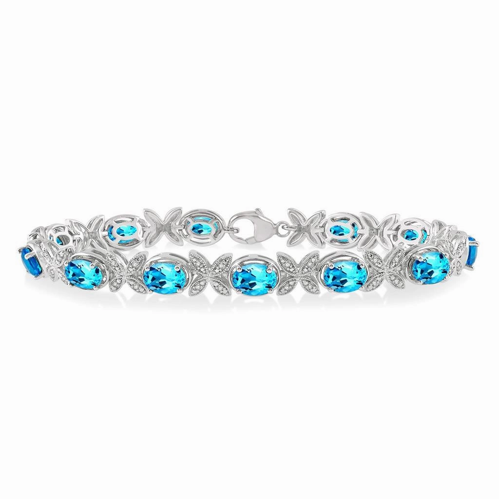 Sterling Silver Blue Topaz And Diamond Bracelet