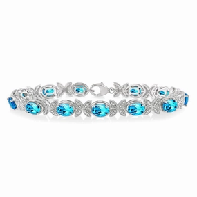 Sterling Silver Blue Topaz And Diamond Bracelet