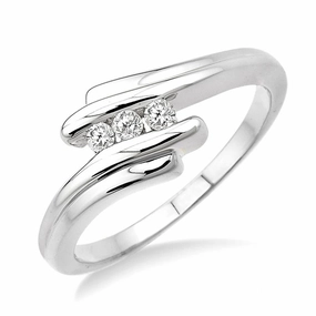 Sterling Silver Bypass Three Stone Diamond Ring