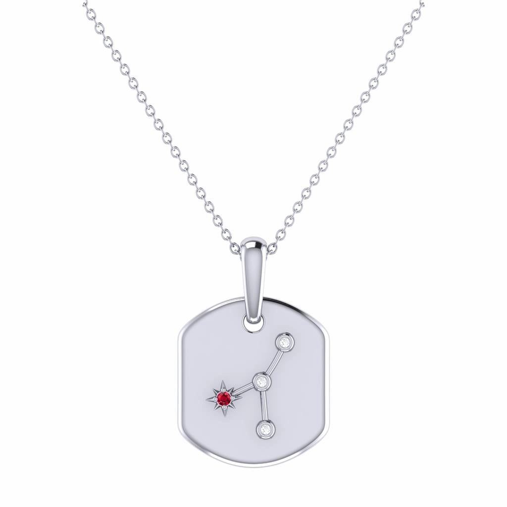 Sterling Silver Cancer Ruby And Diamond Constellation Tag Pendant Necklace