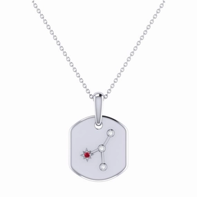 Sterling Silver Cancer Ruby And Diamond Constellation Tag Pendant Necklace