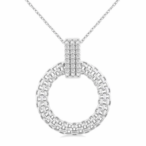Sterling Silver Circle Diamond Pendant Necklace