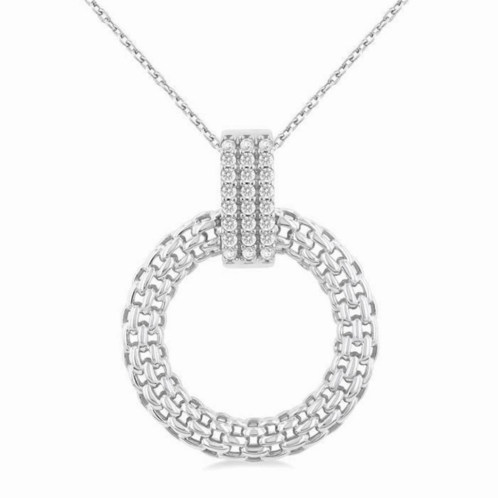 Sterling Silver Circle Diamond Pendant Necklace