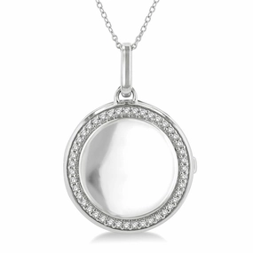 Sterling Silver Circle Locket Diamond Pendant Necklace