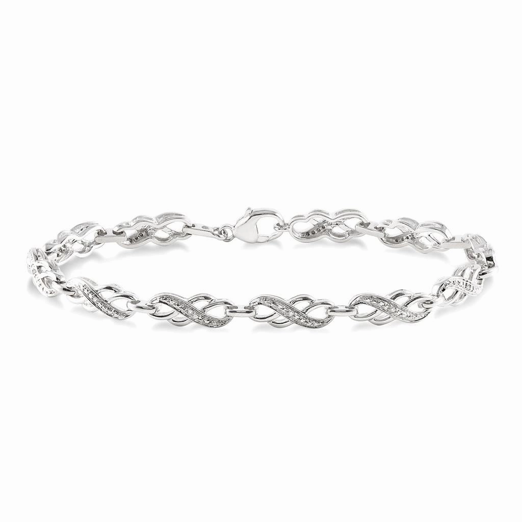 Sterling Silver Fancy Link Diamond Bracelet