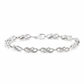 Sterling Silver Fancy Link Diamond Bracelet