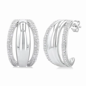 Sterling Silver Half Hoop Diamond Earring