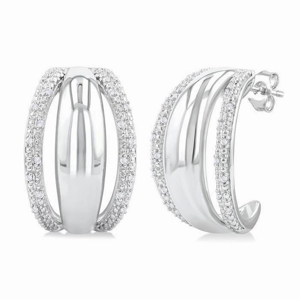 Sterling Silver Half Hoop Diamond Earring