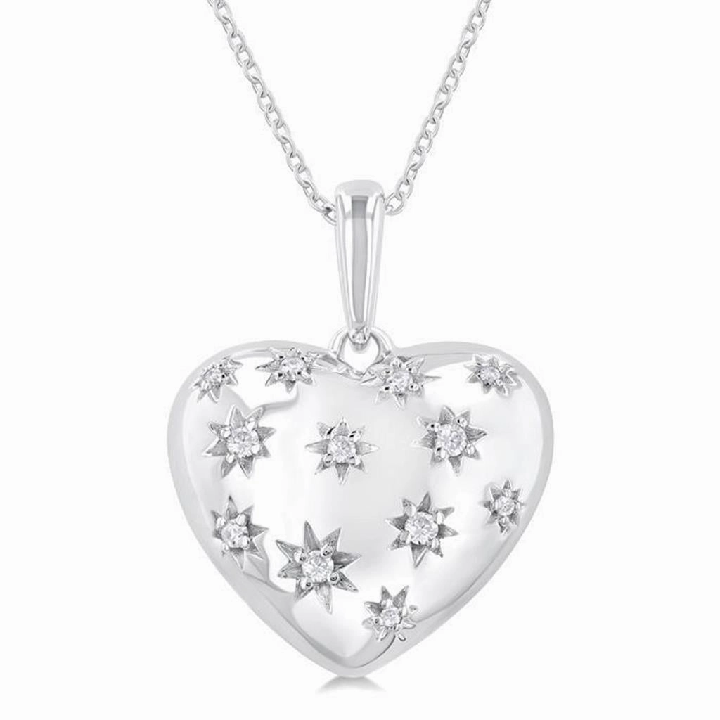 Sterling Silver Heart Diamond Pendant Necklace