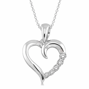 Sterling Silver Heart Diamond Pendant Necklace