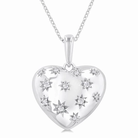 Sterling Silver Heart Diamond Pendant Necklace