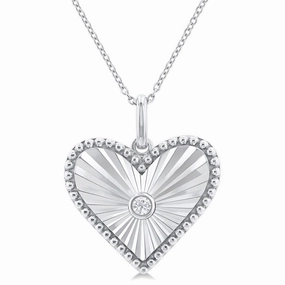 Sterling Silver Heart Medallion Diamond Pendant Necklace