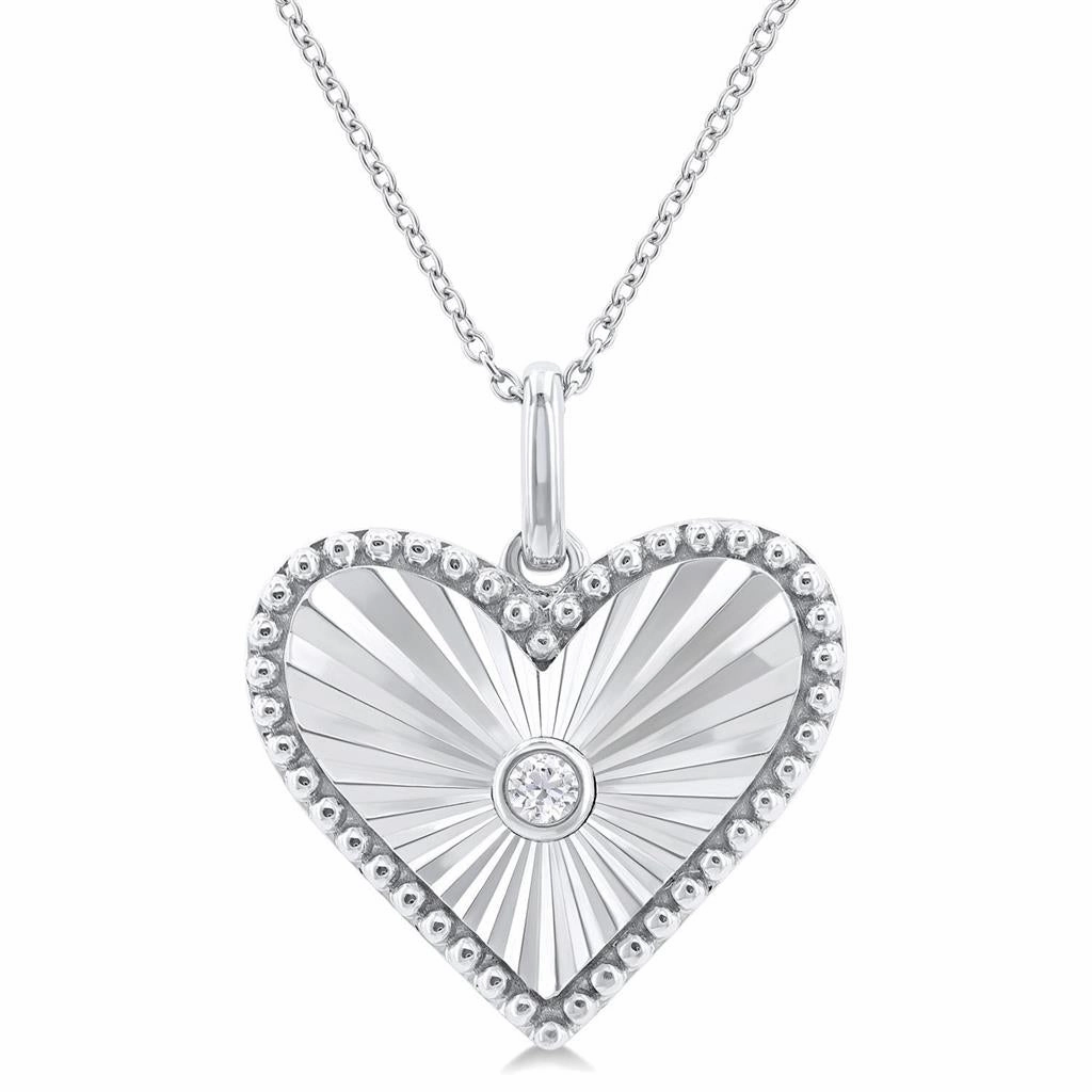 Sterling Silver Heart Medallion Diamond Pendant Necklace