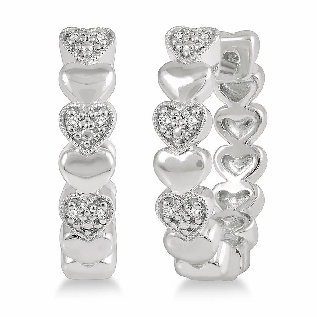Sterling Silver Heart Shape Diamond Hoop Earrings