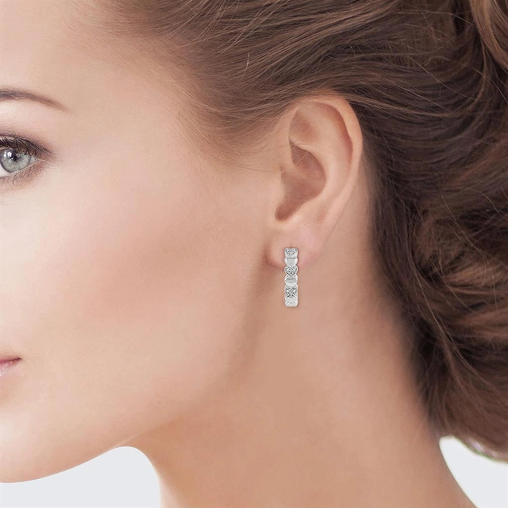 Sterling Silver Heart Shape Diamond Hoop Earrings