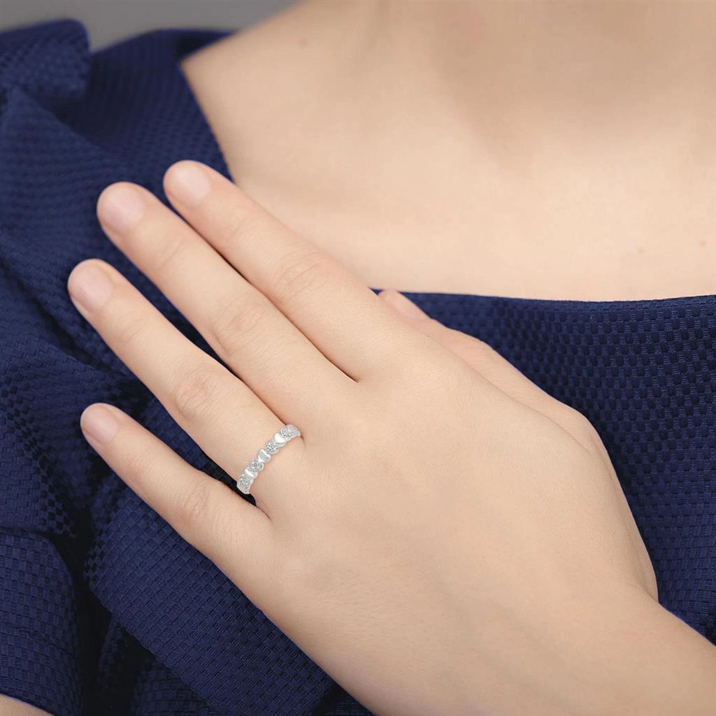 Sterling Silver Heart Shape Diamond Ring