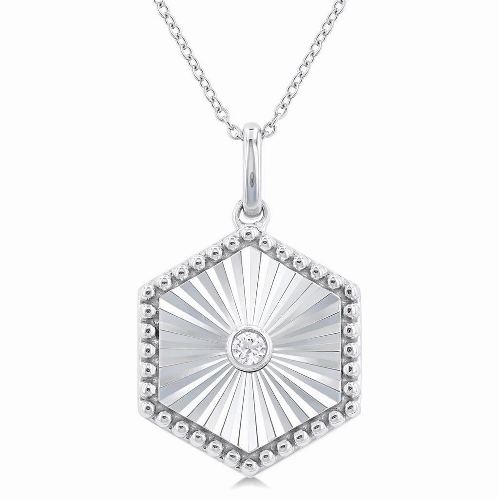 Sterling Silver Hexagon Medallion Diamond Pendant Necklace