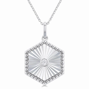 Sterling Silver Hexagon Medallion Diamond Pendant Necklace