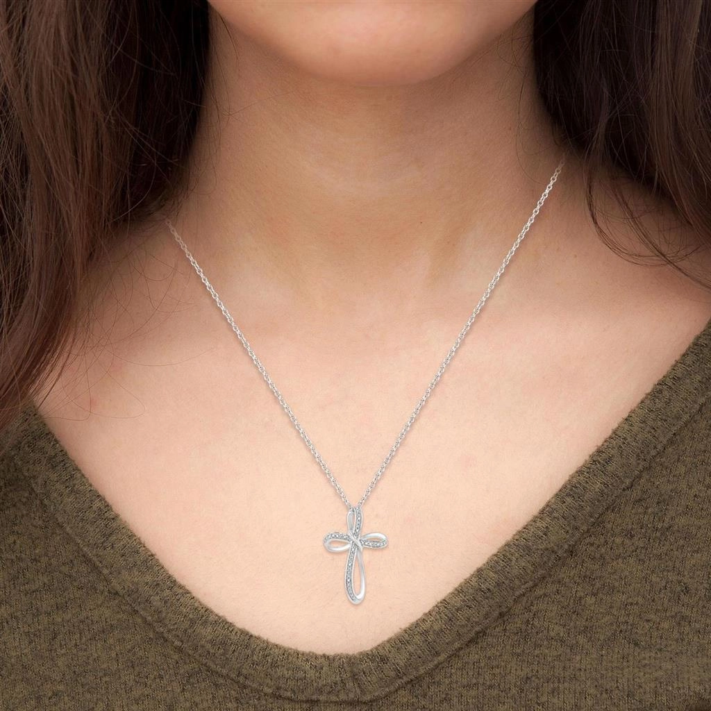 Sterling Silver Infinity Diamond Cross Pendant Necklace