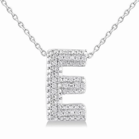 Sterling Silver Initial E Diamond Pendant Necklace