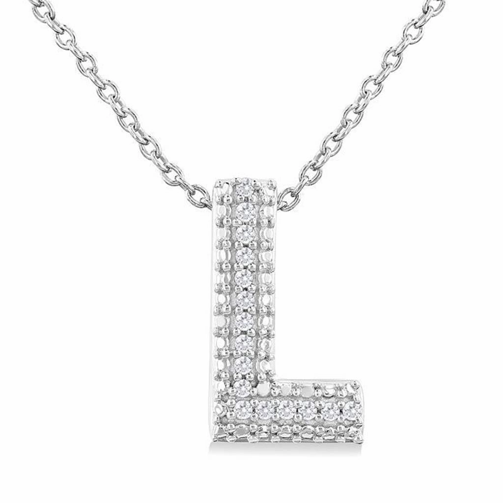 Sterling Silver Initial L Diamond Pendant