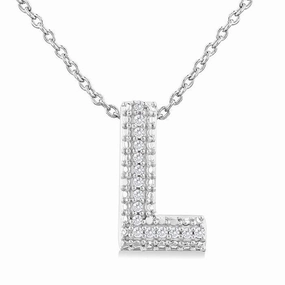 Sterling Silver Initial L Diamond Pendant