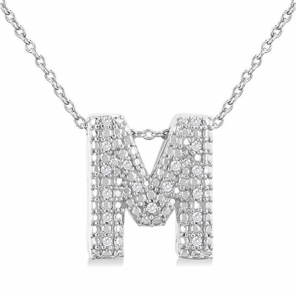 Sterling Silver Initial M Diamond Pendant Necklace