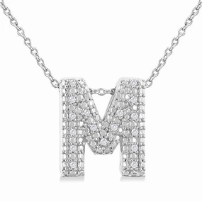 Sterling Silver Initial M Diamond Pendant Necklace