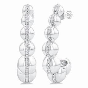 Sterling Silver Medium Hoop Diamond Earring