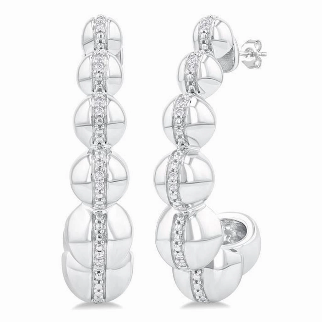 Sterling Silver Medium Hoop Diamond Earring