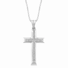 Sterling Silver Natural Diamonds Cross Pendant Necklace