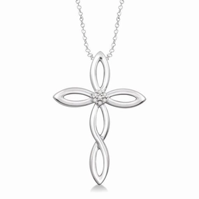 Sterling Silver Natural Diamonds Cross Pendant Necklace