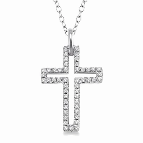 Sterling Silver Natural Diamonds Cross Pendant Necklace