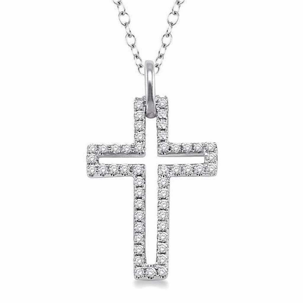 Sterling Silver Natural Diamonds Cross Pendant Necklace