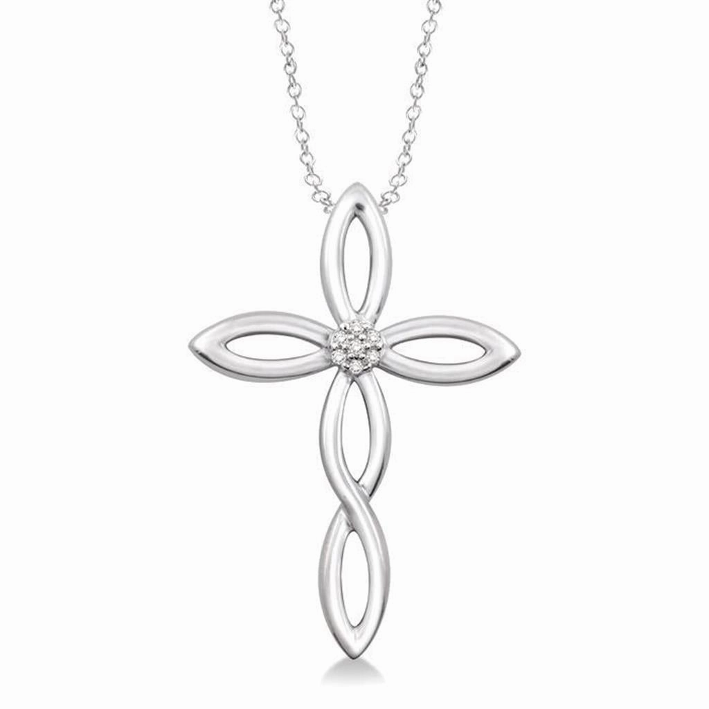 Sterling Silver Natural Diamonds Cross Pendant Necklace