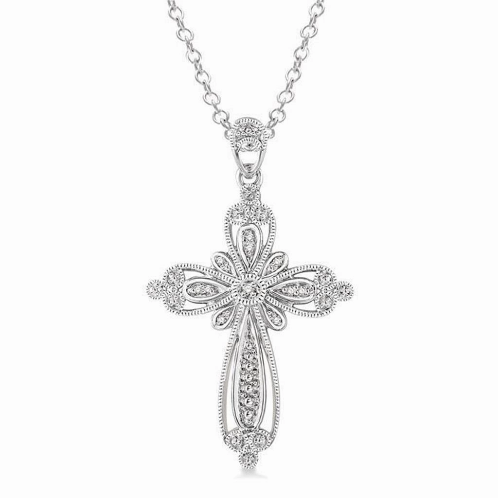 Sterling Silver Natural Diamonds Cross Pendant