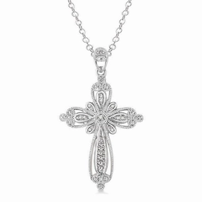 Sterling Silver Natural Diamonds Cross Pendant