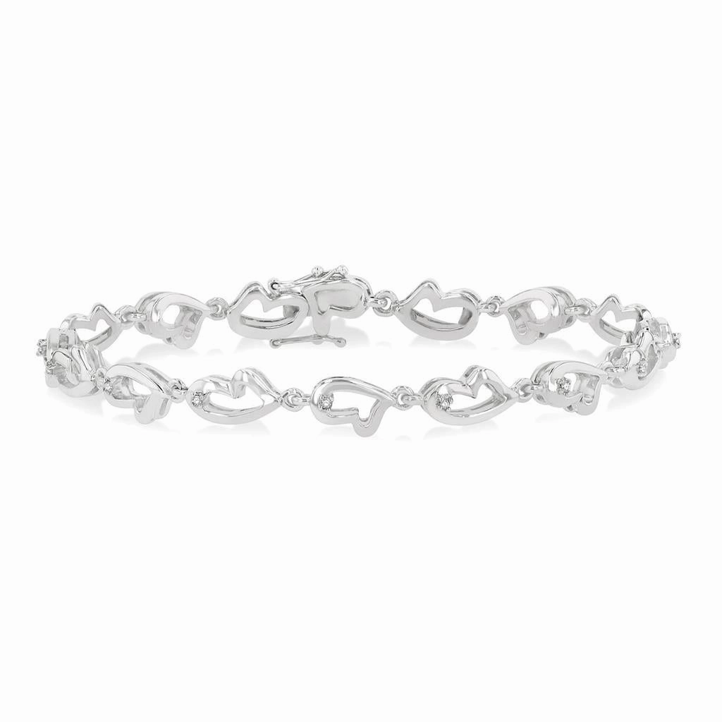 Sterling Silver Natural Diamonds Fancy Link Bracelet