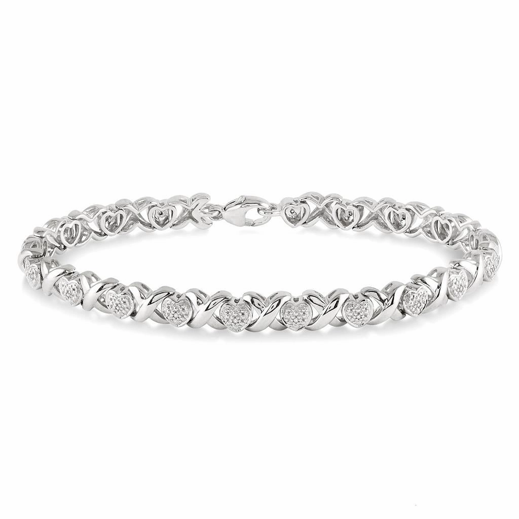 Sterling Silver Natural Diamonds Fancy Link Bracelet
