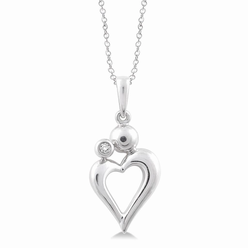 Sterling Silver Natural Diamonds Heart Pendant