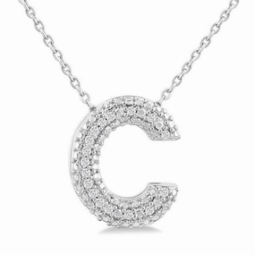 Sterling Silver Natural Diamonds Initial C Pendant Necklace