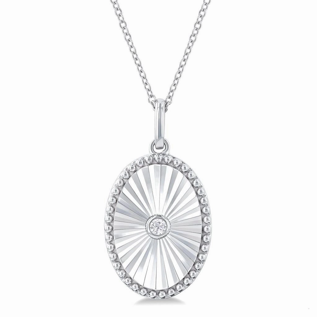Sterling Silver Oval Medallion Diamond Pendant Necklace